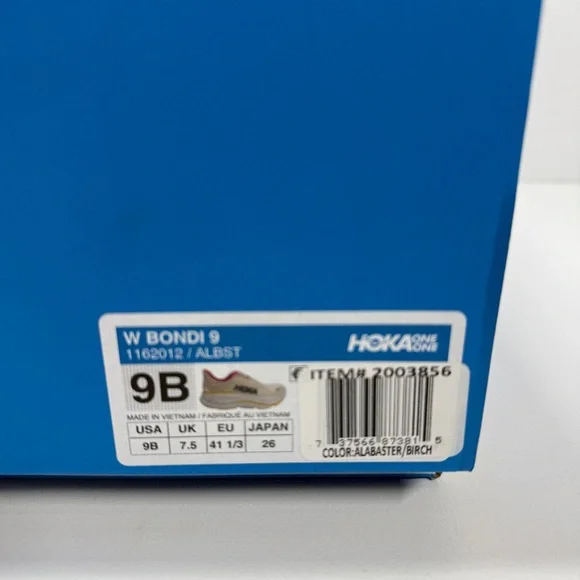 NIB•HOKA Women’s HOKA Bondi 9 Everyday Running Shoe Alabaster - Birch Size: 9 - Picture 6 of 6